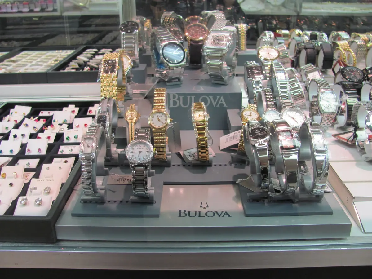 A display case of Bulova watches at Tito's Jewelry