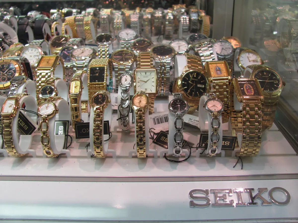 A display case of Seiko watches at Tito's Jewelry